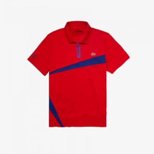 Camisas Lacoste SPORT Paneled Breathable Piqué Tennis Polo Hombre Rojos Azules | ZT8-32893F2