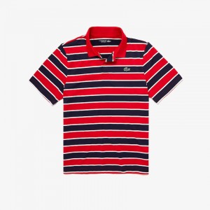 Camisas Lacoste SPORT Striped Breathable Golf Polo Hombre Rojos Azul Marino Azules Blancos | XY1-40444S5