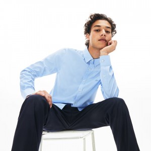 Camisas Lacoste Hombre Azules Claro Slim-Fit Stretch Cotton Poplin SD9-30573W8