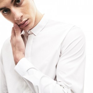 Camisas Lacoste Hombre Blancos Slim-Fit Stretch Poplin and Jersey UT0-23092R3