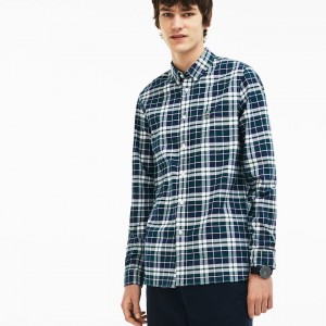 Camisas Lacoste Hombre Verdes Slim Fit Check Stretch Oxford Cotton PA9-31603Y8