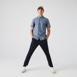 Camisas Lacoste Hombre Azules Slim Fit Cotton Chambray GG4-21112C7