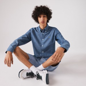 Camisas Lacoste Hombre Azules Slim Fit Cotton Chambray VS5-79087D3