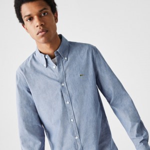Camisas Lacoste Hombre Azules Slim Fit Cotton Chambray QL7-75747F0