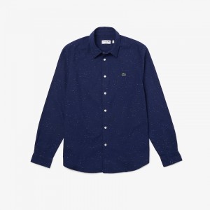 Camisas Lacoste Hombre Azules Blancos Slim Fit Cotton Chambray QD0-28582V3