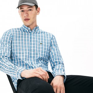 Camisas Lacoste Hombre Blancos Azules Claro Slim Fit Cotton Oxford SA3-06460Q1