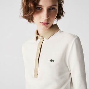 Camisas Lacoste Slim Fit Cotton Polo Mujer Blancos Beige | HE7-52515P3