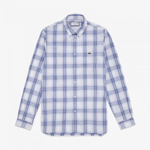 Camisas Lacoste Hombre Morados Azules Claro Slim Fit Long-Sleeve Wool Stretch ZE0-69936K3
