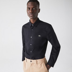 Camisas Lacoste Hombre Negros Slim Fit Stretch Cotton Poplin MW5-92509O2