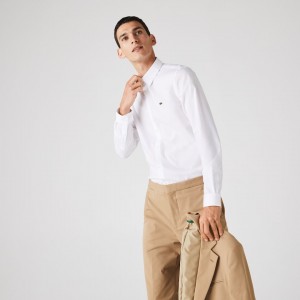 Camisas Lacoste Hombre Blancos Slim Fit Stretch Cotton Poplin DT6-84248I5