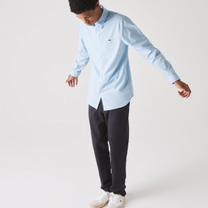 Camisas Lacoste Slim Fit Stretch Cotton Poplin Hombre Azules | ZC7-22642B5