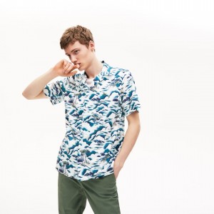 Camisas Lacoste Hombre Azules Rosas Claro Blancos Southern France Print Cotton Hawaiian Fit FR7-45034K2