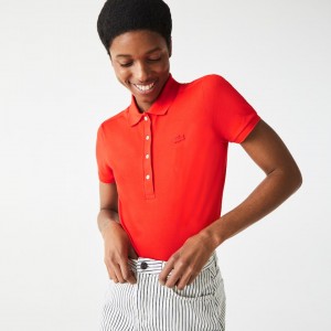 Camisas Lacoste Stretch Cotton Piqué Polo Mujer Rojos | ZJ3-64586C6