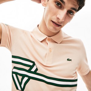 Camisas Lacoste Stripe Print Polo Hombre Rosas Claro | CA1-94159G9