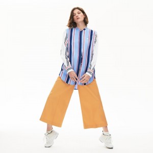Camisas Lacoste Striped Long Flowing Mujer Morados Blancos Azul Marino Azules Rojos | RA7-32263J2