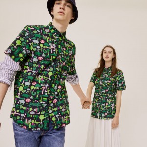 Camisas Lacoste x Jeremyville Regular Fit Cotton Mujer Azul Marino Azules Blancos | YU4-14531Y6