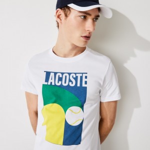 Camiseta Lacoste Breathable Graphic Print Hombre Blancos | MB5-85038J3