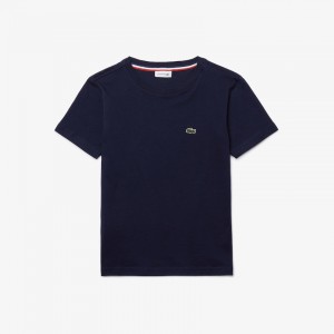 Camiseta Lacoste Niños Azul Marino Azules Crew Neck Cotton Jersey RK4-82058G4
