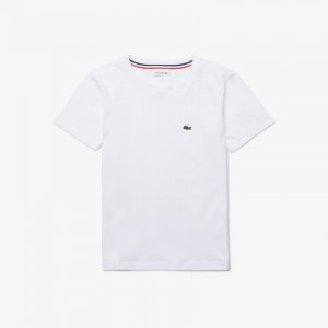 Camiseta Lacoste Niños Blancos Crew Neck Cotton Jersey VZ1-87548U0