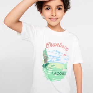 Camiseta Lacoste Niños Blancos Crewneck Chantaco-Print Cotton HZ7-37173I8