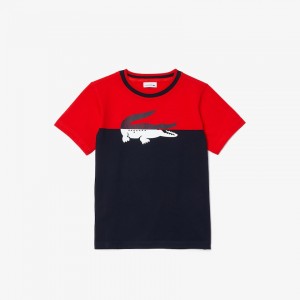 Camiseta Lacoste Niños Rojos Azul Marino Azules Crewneck Croc-Print Cotton CJ6-74657A2