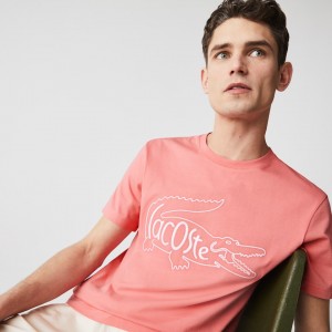 Camiseta Lacoste Crocodile-Embroidery Cotton Hombre Rosas | VN6-99439Z2