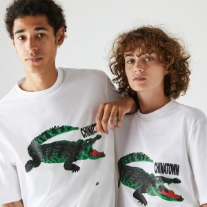 Camiseta Lacoste LIVE Chinatown Market Collaboration Cotton Mujer Blancos | DV0-19751D3