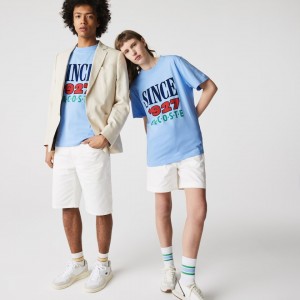 Camiseta Lacoste LIVE Printed Cotton Mujer Azules | TI2-92029X2