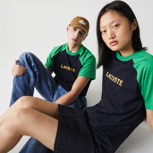 Camiseta Lacoste LIVE Two-Tone Cotton Mujer Azul Marino Azules Verdes | LX0-37433S1