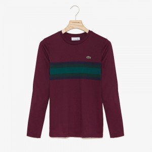 Camiseta Lacoste Long Sleeve Multicolor Stripe Mujer Rojos Oscuro Azul Marino Azules Verdes | PF6-20752G8