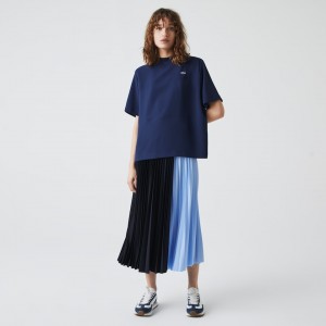 Camiseta Lacoste Paneled Crewneck Mujer Azules | KA9-07920N6