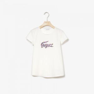 Camiseta Lacoste Niños Blancos Polka Dot Print Crocodile Cotton JM5-19711G7