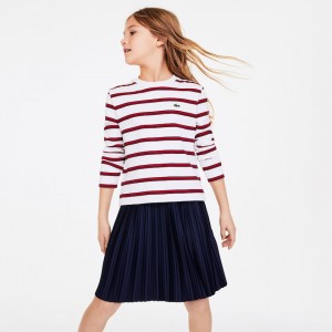 Camiseta Lacoste Niños Blancos Rojos Azul Marino Azules Print Thick Cotton Nautical Top AX4-28712Q2