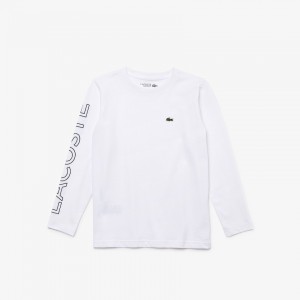 Camiseta Lacoste Niños Blancos Azul Marino Azules SPORT Breathable Cotton UH0-90069Z2