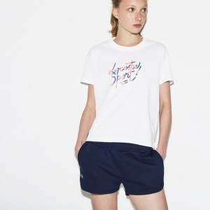 Camiseta Lacoste SPORT Crew Neck Shaded Design Tennis Mujer Blancos Rojos Rosas Azules | AL0-66706C4