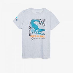 Camiseta Lacoste SPORT Miami Open Crocodile Print Mujer Grises | WR6-35713M3