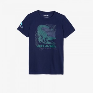 Camiseta Lacoste SPORT Miami Open Crocodile Print Mujer Azul Marino Azules | LC5-66556I1