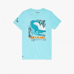 Camiseta Lacoste SPORT Miami Open Crocodile Print Mujer Turquesa | NM8-10891A9