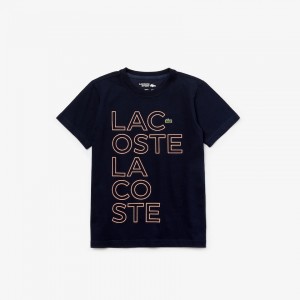 Camiseta Lacoste Niños Azul Marino Azules Rosas SPORT Printed Breathable Cotton UJ4-90599P1