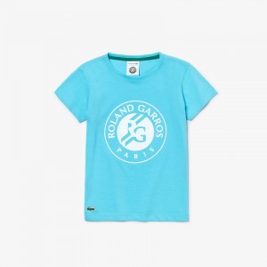 Camiseta Lacoste Niños Turquesa Blancos Verdes SPORT Roland Garros Logo CR9-59455G8