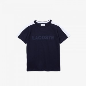 Camiseta Lacoste Niños Azul Marino Azules Blancos SPORT Two-Tone NB2-12161L1