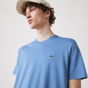 Camiseta Lacoste V-neck Pima Cotton Jersey Hombre Azules | TY7-12881M0