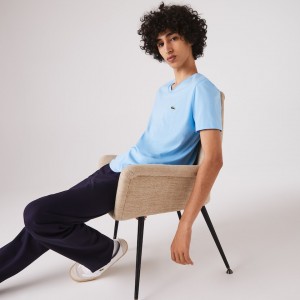 Camiseta Lacoste V-neck Pima Cotton Jersey Hombre Azules | WK3-63676N5