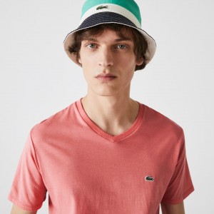 Camiseta Lacoste V-neck Pima Cotton Jersey Hombre Rosas | HE8-94549T1