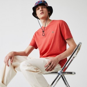 Camiseta Lacoste V-neck Pima Cotton Jersey Hombre Rojos | IH6-20662F4
