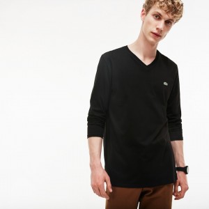 Camiseta Lacoste Hombre Negros V-neck Soft Cotton QC4-08450Q4