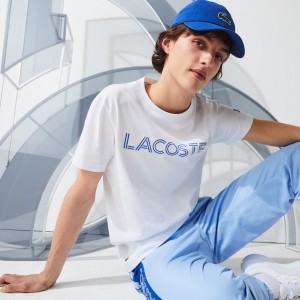 Camiseta Lacoste x Novak Djokovix Sport Hombre Blancos Azules | CG4-69046D3