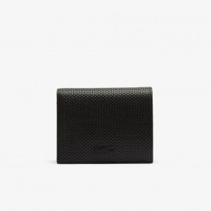 Carteras Lacoste Chantaco Small Piqué Leather Snap Mujer Negros | WS4-78357E0
