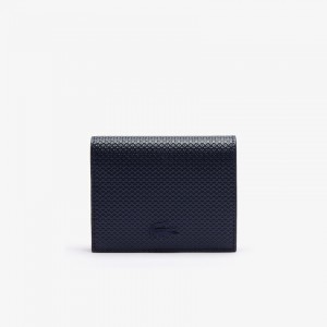 Carteras Lacoste Chantaco Small Piqué Leather Snap Mujer Azul Marino Azules | PN6-43704V1