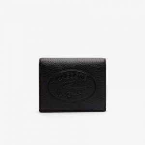 Carteras Lacoste Croco Crew Grained Leather Snap Mujer Negros | KE6-89968F4